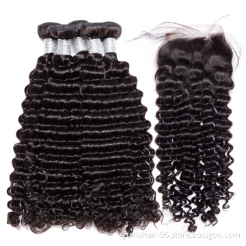 Wholesale 100% Remy Human Hair Bundles Deep Wave Bundles With Closure Virgin Cuticle Aligned Hair Human Hair Extensions